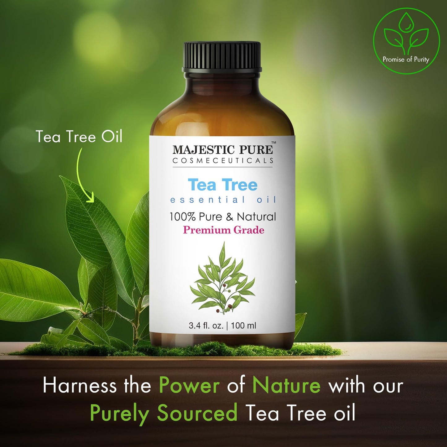 Majestic Pure Tea Tree Essential Oil – 100% Pure & Natural, Glass Dropper, 3.4 Fl Oz Pack of 2