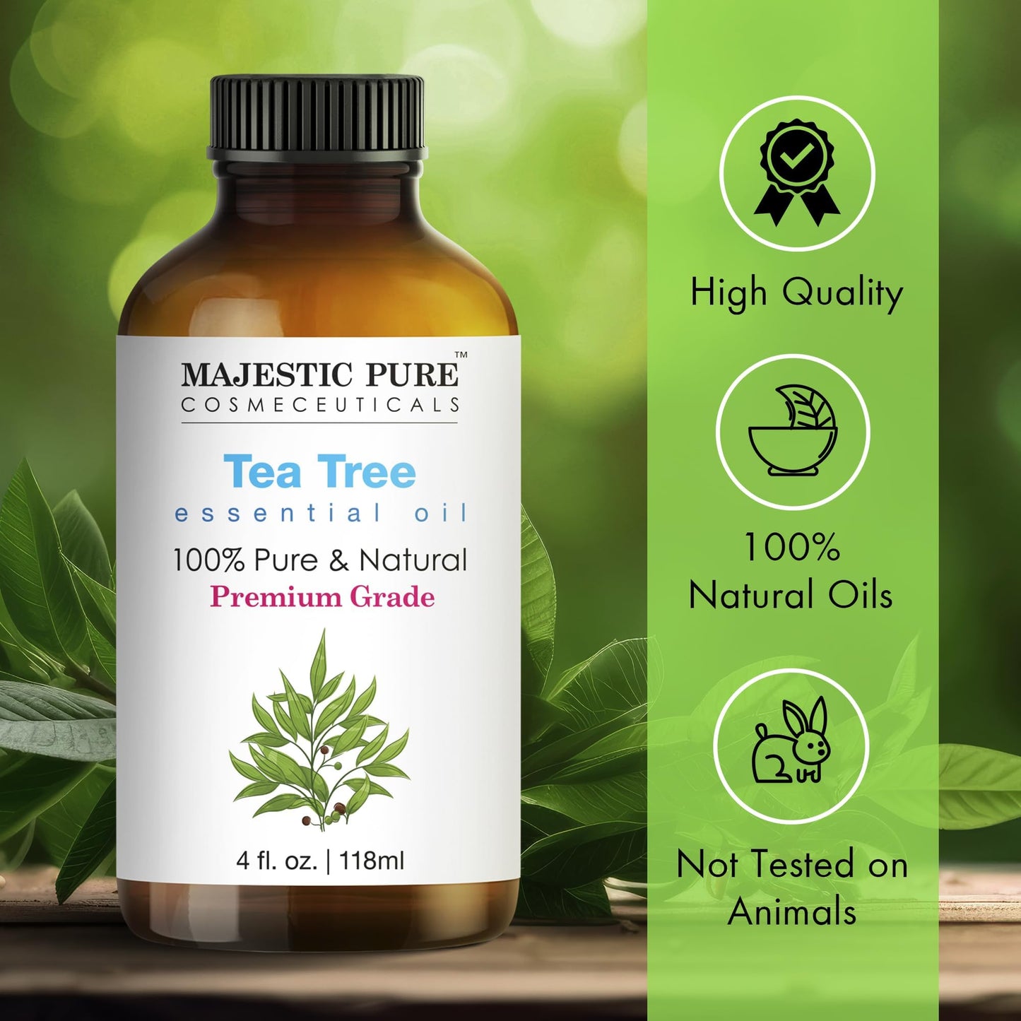 Tea Tree Essential Oil 4 fl oz – Majestic Pure, 100% Pure & Natural, Glass Dropper