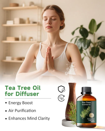 Tea Tree Essential Oil Pure Mumianhua – Natural Tea Tree Oil for Diffuser, Skin, Hair & DIY 3.38 Fl Oz