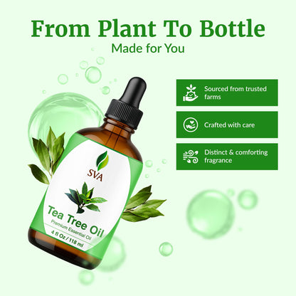 SVA Tea Tree Essential Oil 4oz - 100% Natural Tea Tree Oil with Dropper