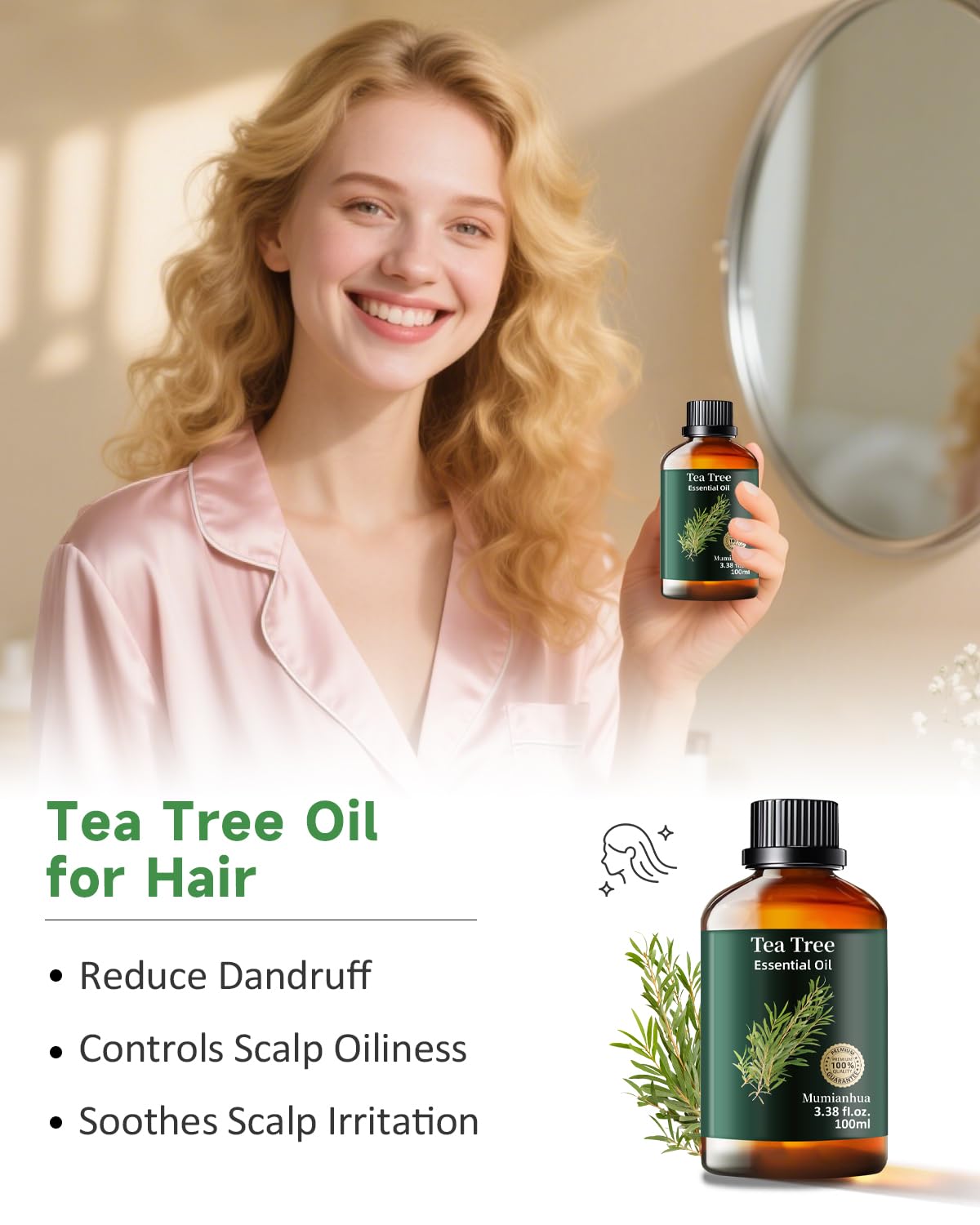 Tea Tree Essential Oil Pure Mumianhua – Natural Tea Tree Oil for Diffuser, Skin, Hair & DIY 3.38 Fl Oz