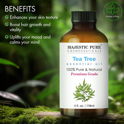 Tea Tree Essential Oil 4 fl oz – Majestic Pure, 100% Pure & Natural, Glass Dropper