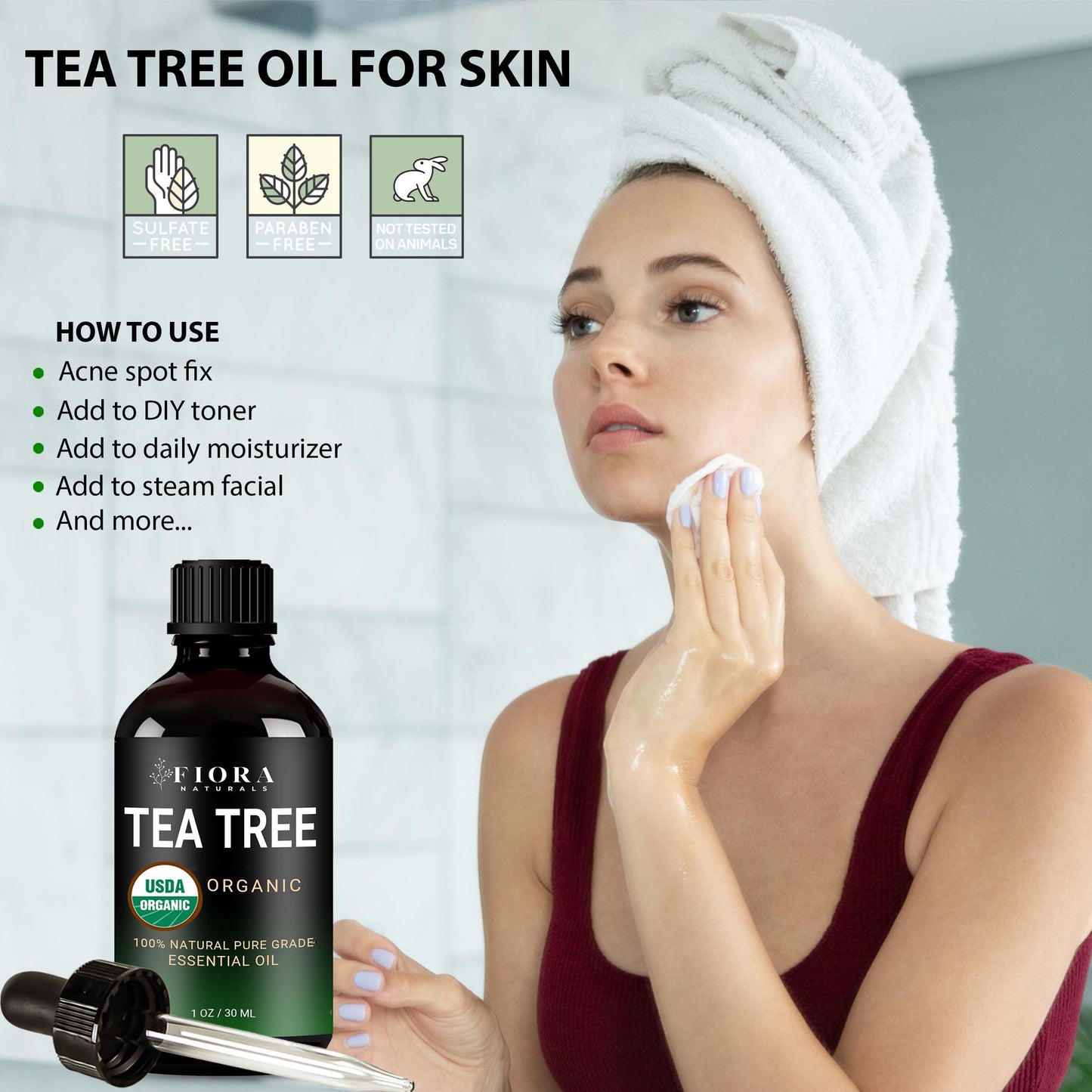 Tea Tree Oil 100% Pure Organic Essential Oil – Fiora Naturals, 1 fl oz