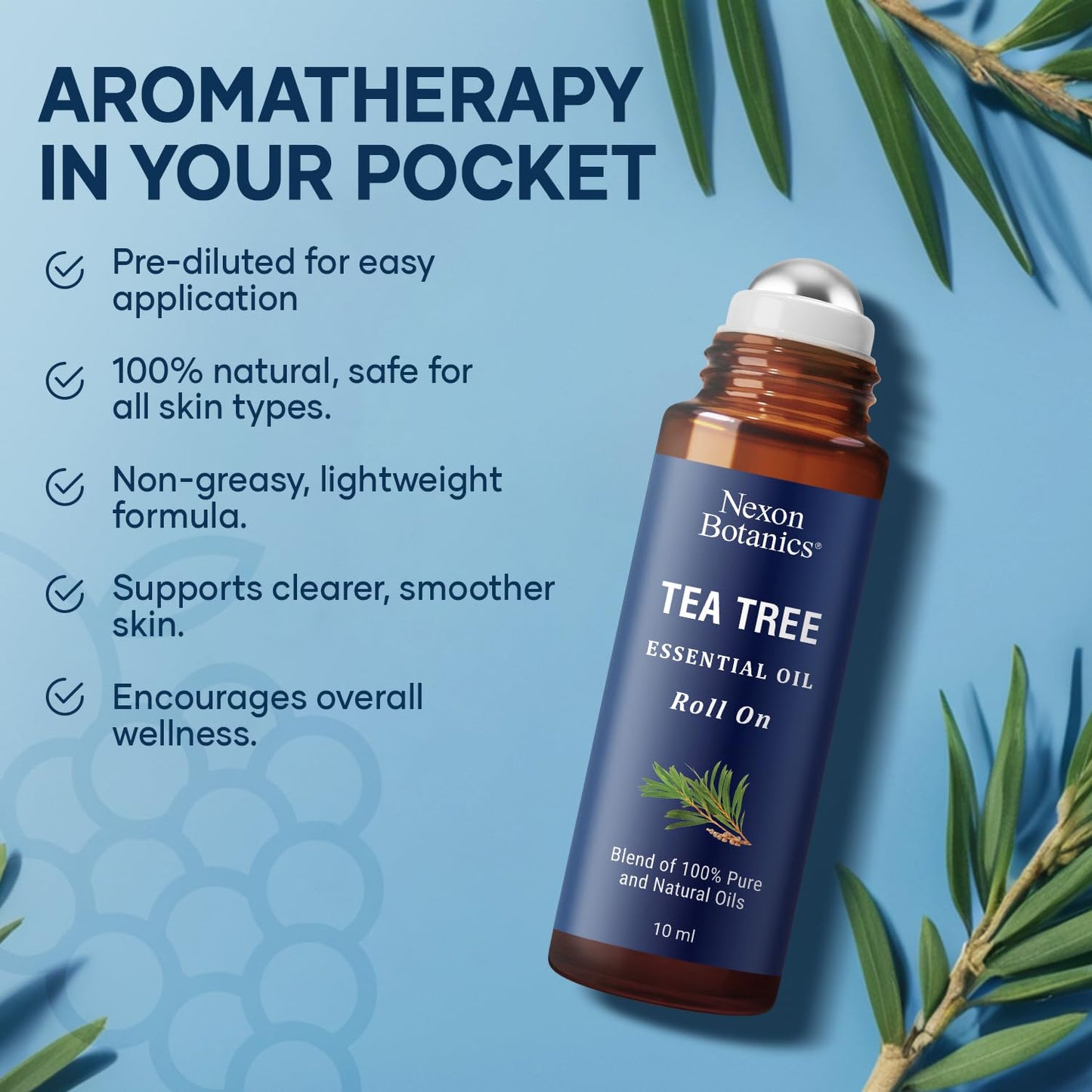 Tea Tree Oil Roll-On 10 ml – 100% Pure, Pre-Diluted Essential Oil | Nexon Botanics