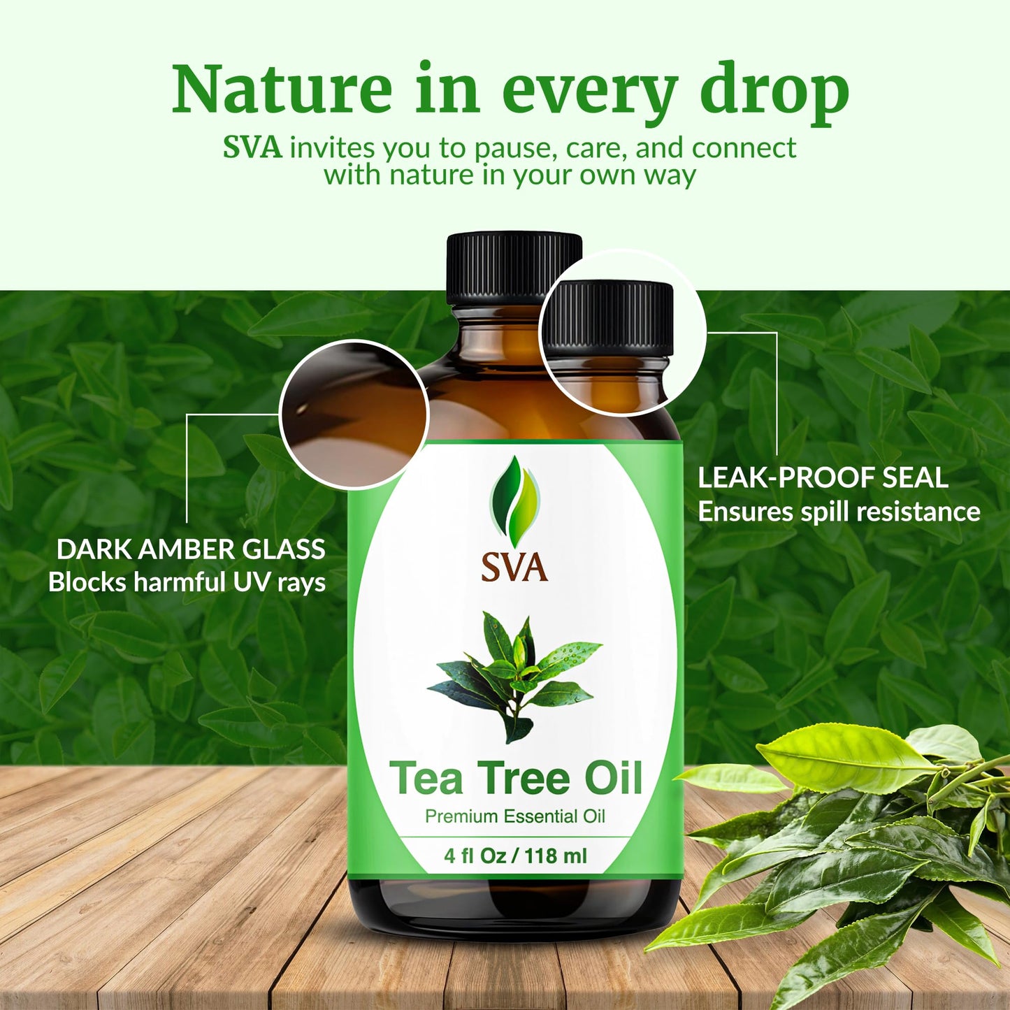 SVA Tea Tree Essential Oil 4oz - 100% Natural Tea Tree Oil with Dropper