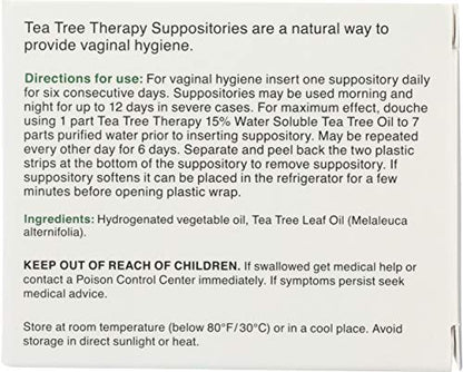 Tea Tree Therapy Vaginal Suppositories with Tea Tree Oil – 6 Count, White