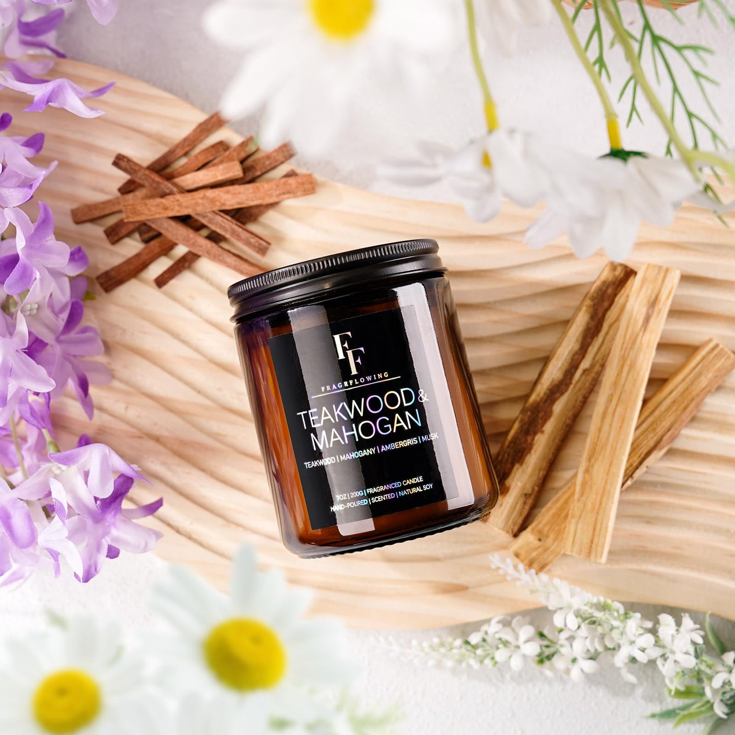 Teakwood & Mahogany Candle – 7oz Soy Wax Scented Aromatherapy Gift
