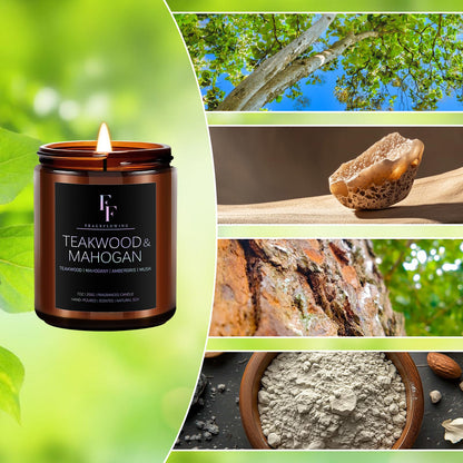 Teakwood & Mahogany Candle – 7oz Soy Wax Scented Aromatherapy Gift