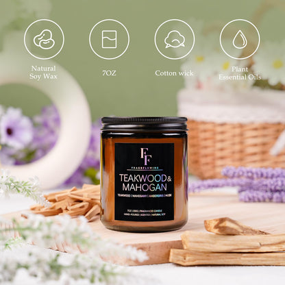 Teakwood & Mahogany Candle – 7oz Soy Wax Scented Aromatherapy Gift