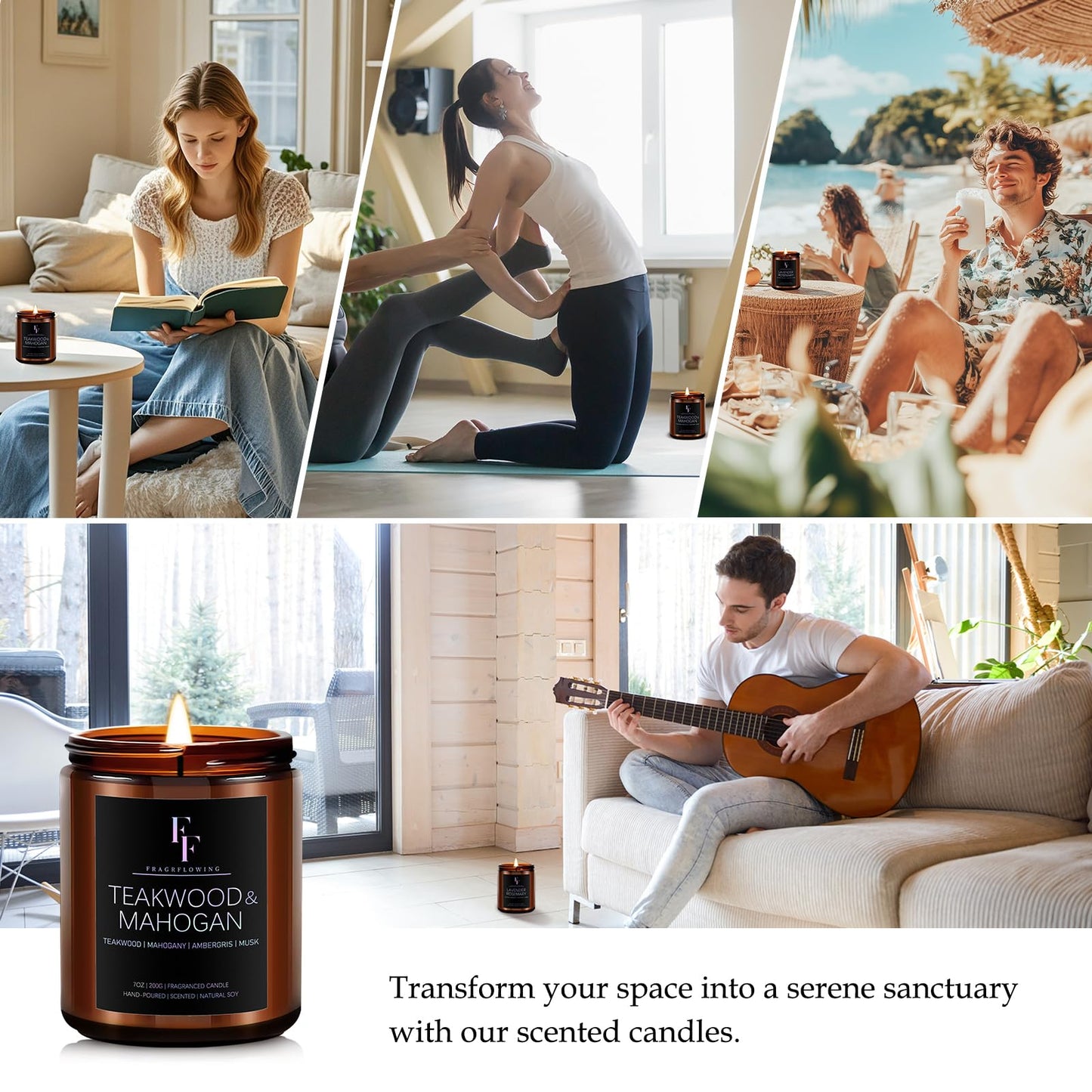 Teakwood & Mahogany Candle – 7oz Soy Wax Scented Aromatherapy Gift