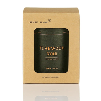 Teakwood Noir Crackling Wood Wick Candle – Mahogany Scent, Luxury Black Jar Soy Candle