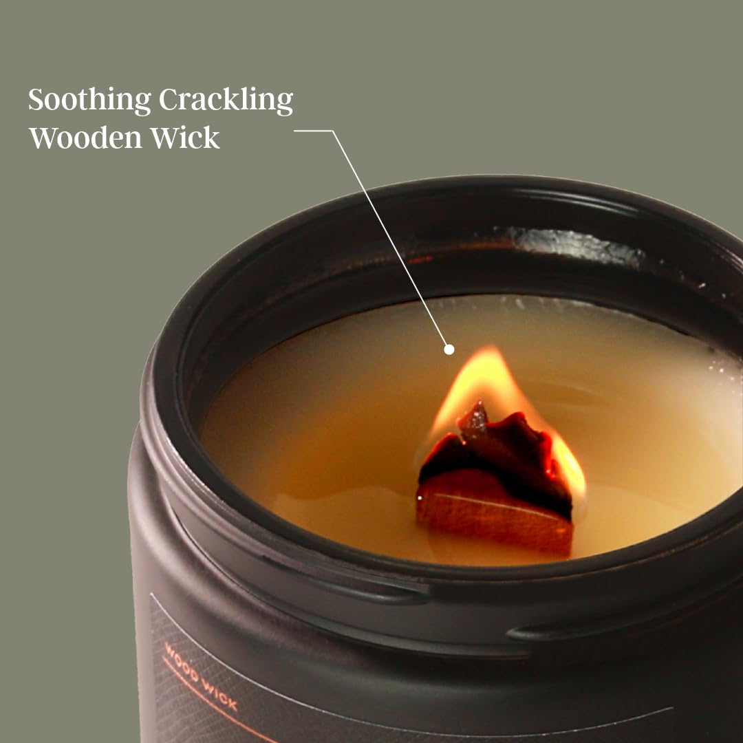 Teakwood Noir Crackling Wood Wick Candle – Mahogany Scent, Luxury Black Jar Soy Candle