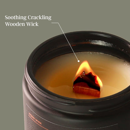 Teakwood Noir Crackling Wood Wick Candle – Mahogany Scent, Luxury Black Jar Soy Candle