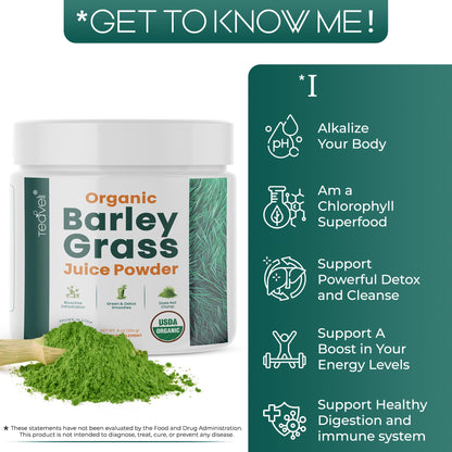 Teaveli Organic Barley Grass Juice Powder – Raw Utah-Grown, Gluten-Free Detox, 8 oz (226 g)