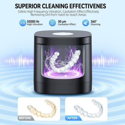 TEBAL Ultrasonic Retainer Cleaner – 52kHz, 250ml Capacity, for Retainers, Braces, Dentures, Jewelry