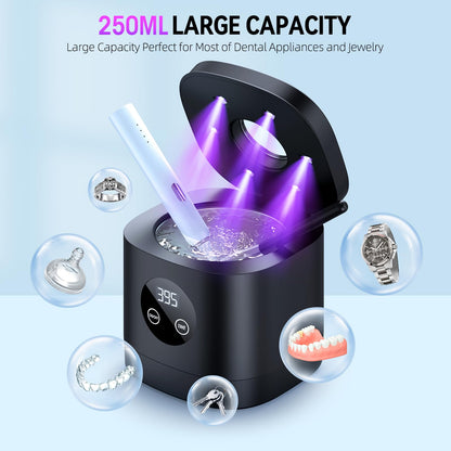 TEBAL Ultrasonic Retainer Cleaner – 52kHz, 250ml Capacity, for Retainers, Braces, Dentures, Jewelry