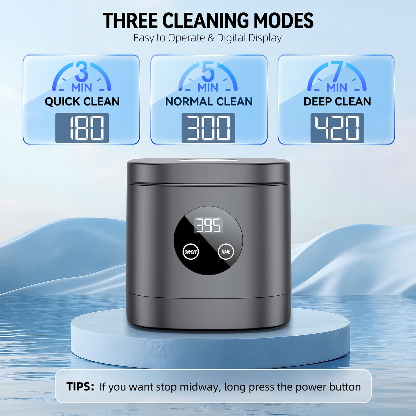 TEBAL Ultrasonic Retainer Cleaner – 52kHz, 250ml, for Retainers & More | Black
