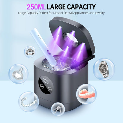 TEBAL Ultrasonic Retainer Cleaner – 52kHz, 250ml, for Retainers & More | Black