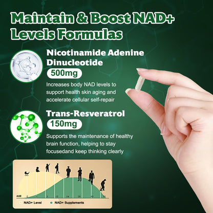 Tecepec NAD+ 650mg Liposomal Supplement with Resveratrol – 120 Vegan Capsules