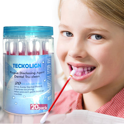 Teckolign Plaque Disclosing Agent – 20 Cotton Swabs for Kids & Adults | Dental Care Kit