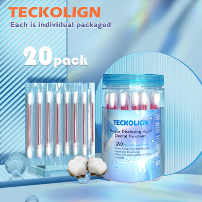 Teckolign Plaque Disclosing Agent – 20 Cotton Swabs for Kids & Adults | Dental Care Kit