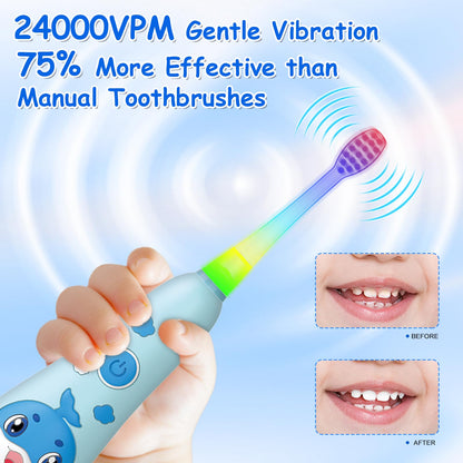 Teeteck Electric Toothbrush for Kids - Magnetic Charging, 2 Brush Heads Included (Blue) | Ages 1-6