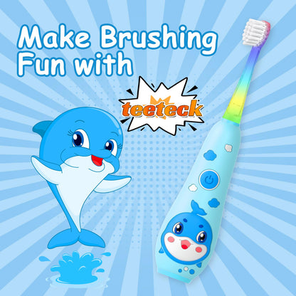 Teeteck Electric Toothbrush for Kids - Magnetic Charging, 2 Brush Heads Included (Blue) | Ages 1-6
