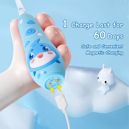 Teeteck Electric Toothbrush for Kids - Magnetic Charging, 2 Brush Heads Included (Blue) | Ages 1-6