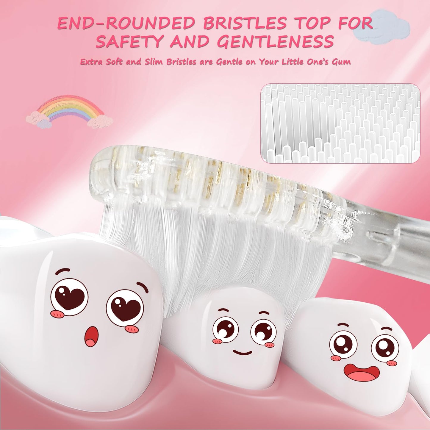teeteck Kids Electric Toothbrush Pink - Magnetic Charging, 2 Brush Heads, USB Cable | Ages 1-6