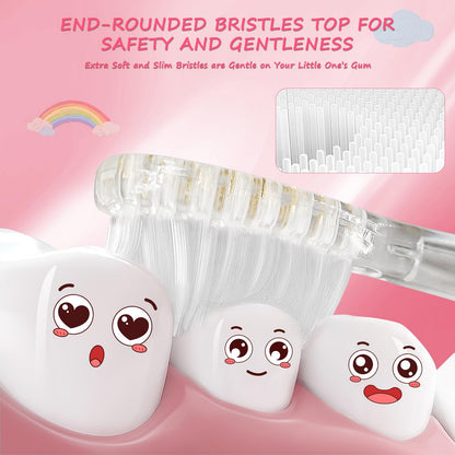 teeteck Kids Electric Toothbrush Pink - Magnetic Charging, 2 Brush Heads, USB Cable | Ages 1-6