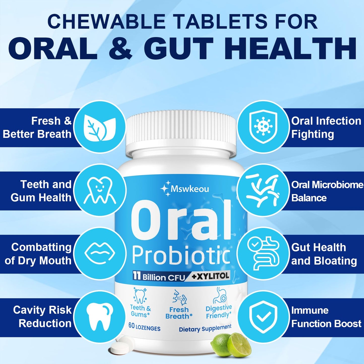 Oral Probiotics for Bad Breath – 11 Billion CFU, Fresh Breath, Teeth & Gums | 60 Lozenges