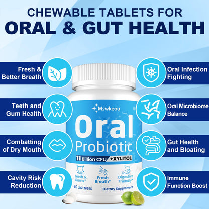 Oral Probiotics for Bad Breath – 11 Billion CFU, Fresh Breath, Teeth & Gums | 60 Lozenges