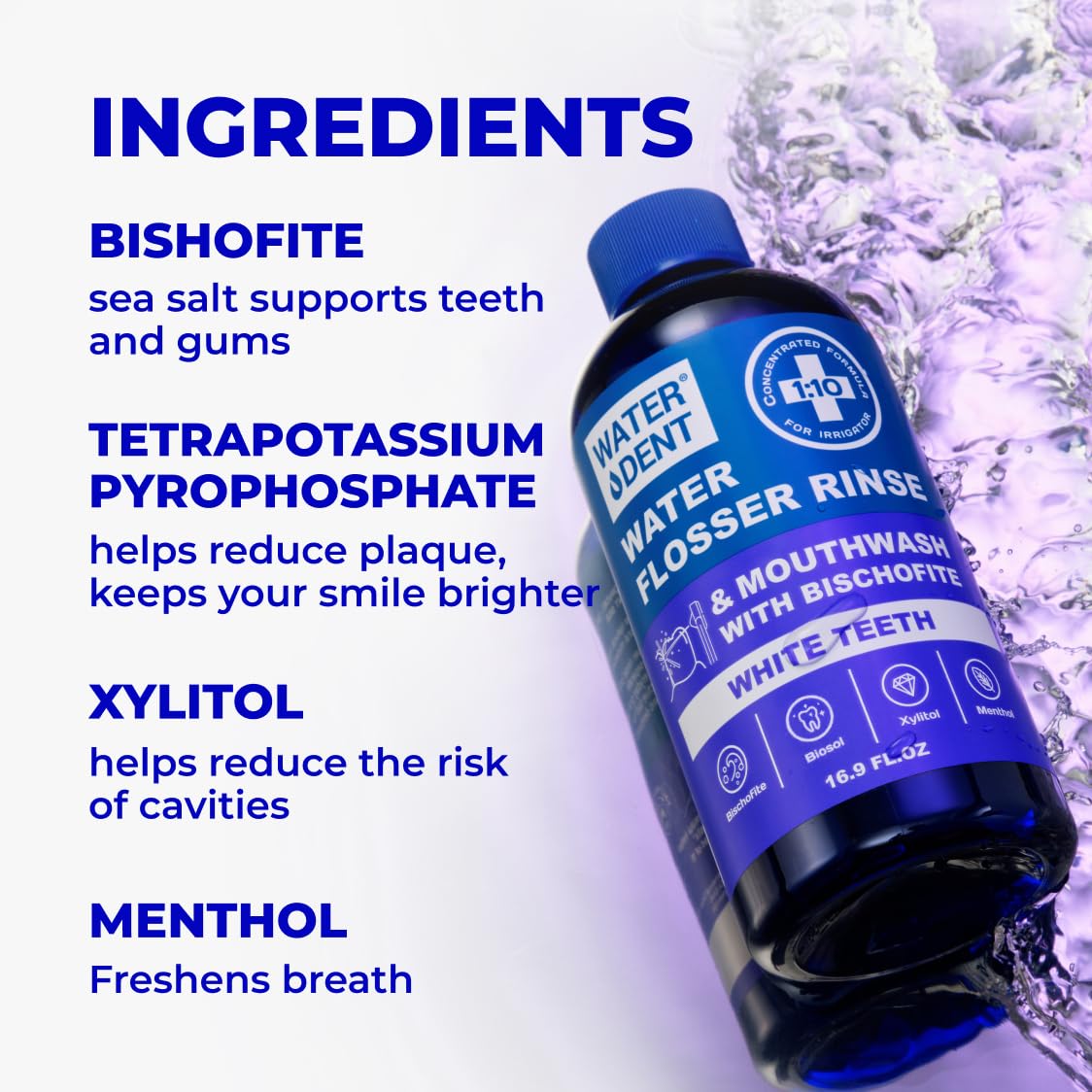 Concentrated Water Flosser Rinse & Mouthwash – Teeth Whitening, Fruit Flavor, 16.9 oz, 1 Pack, Made in USA