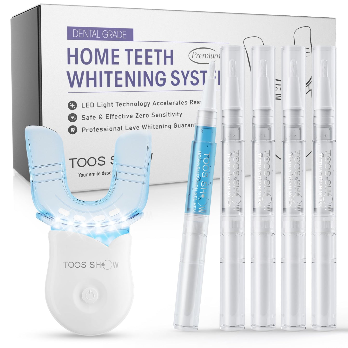 Teeth Whitening Kit for Sensitive Teeth – 4 Carbamide Pens + Remineralization Pen | LED Light