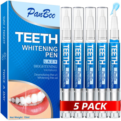Teeth Whitening Pen 5-Pack – 70+ Treatments, 1–6 Shade Whiter in 1–2 Weeks