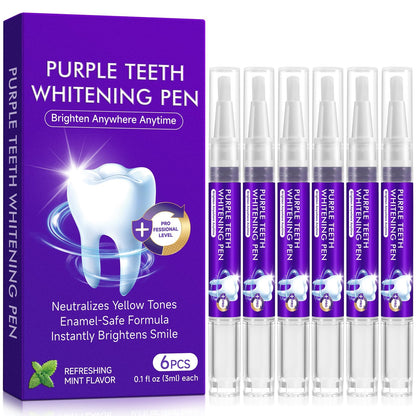 Teeth Whitening Pen 6 Pack—Purple Gel, No-Sensitivity Formula, Mint Fresh Breath