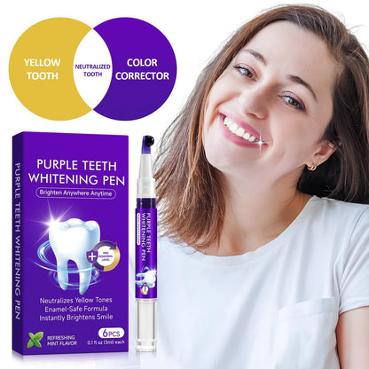Teeth Whitening Pen 6 Pack—Purple Gel, No-Sensitivity Formula, Mint Fresh Breath