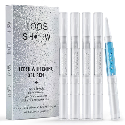 5 x Teeth Whitening Pen Gel (4+1 Desensitizing Gel) – Travel-Friendly Carbamide Peroxide Kit