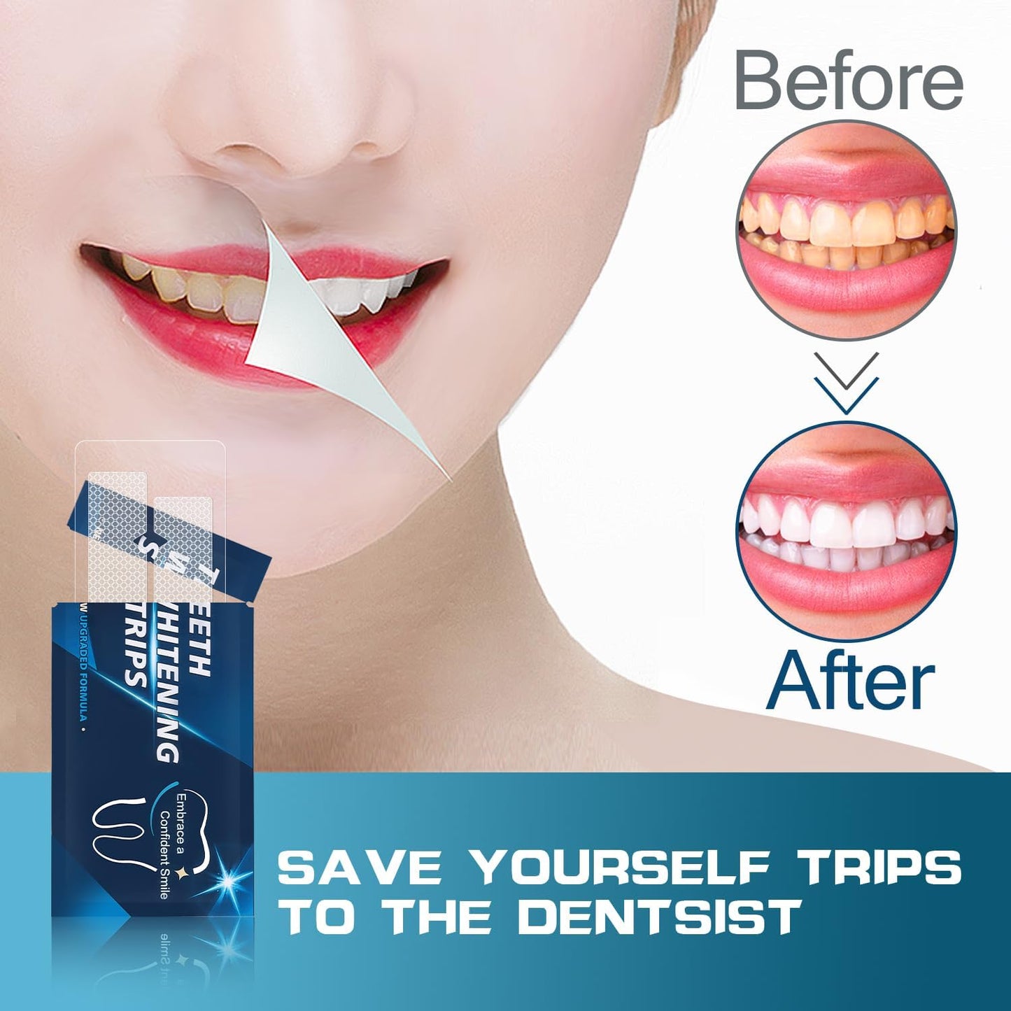 Teeth Whitening Strips - 14 Strips, Non-Slip for Sensitive Teeth | 7-Set Whitening Kit