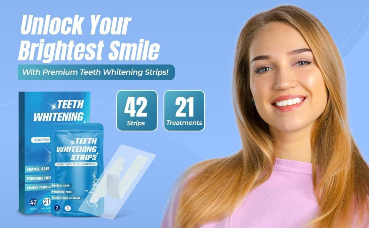 Teeth Whitening Strips – Enamel-Safe Vegan Kit (42 Strips)