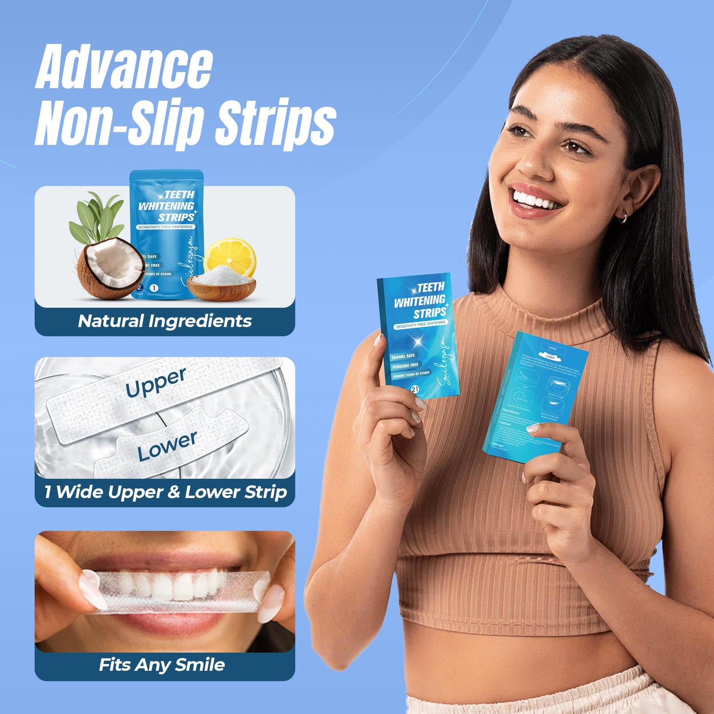 Teeth Whitening Strips – Enamel-Safe Vegan Kit (42 Strips)