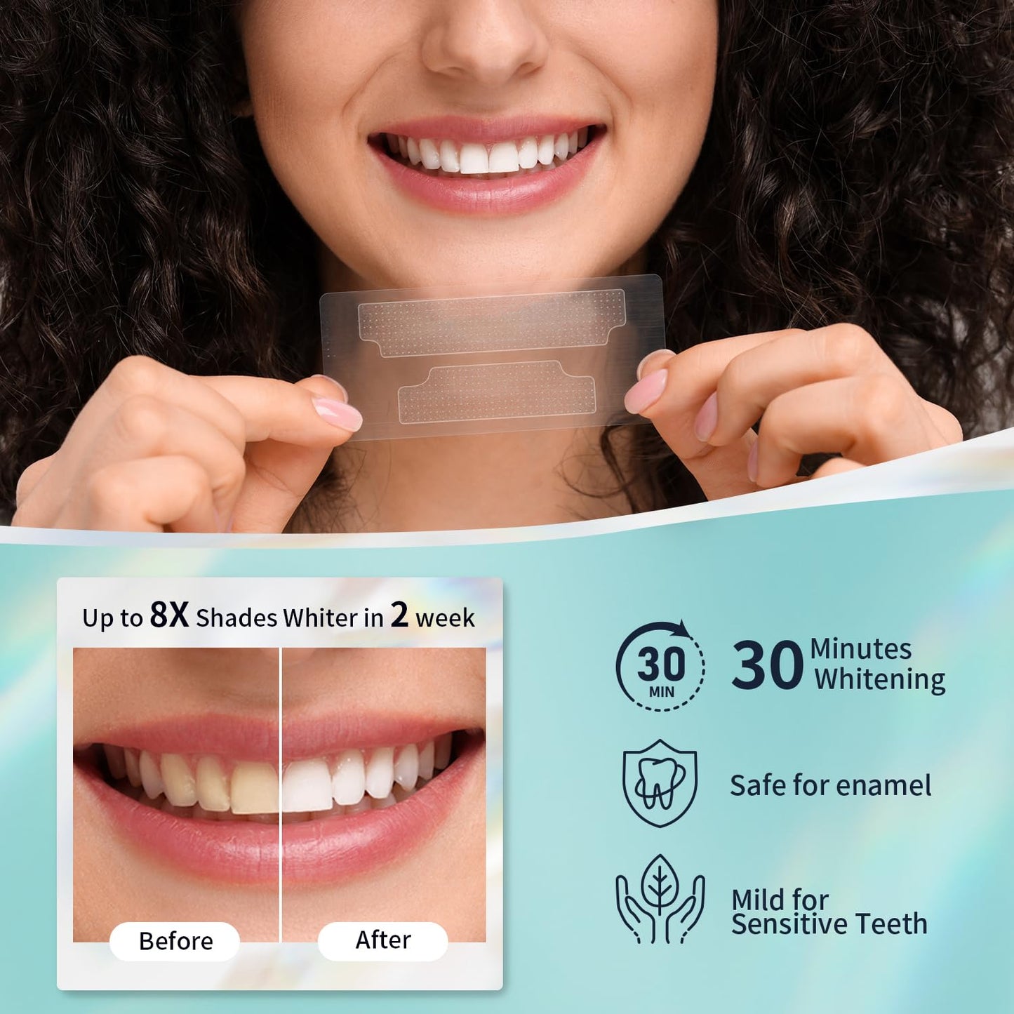 Teeth Whitening Strips Kit with Pen – Sensitive Teeth Safe (14 Strips)