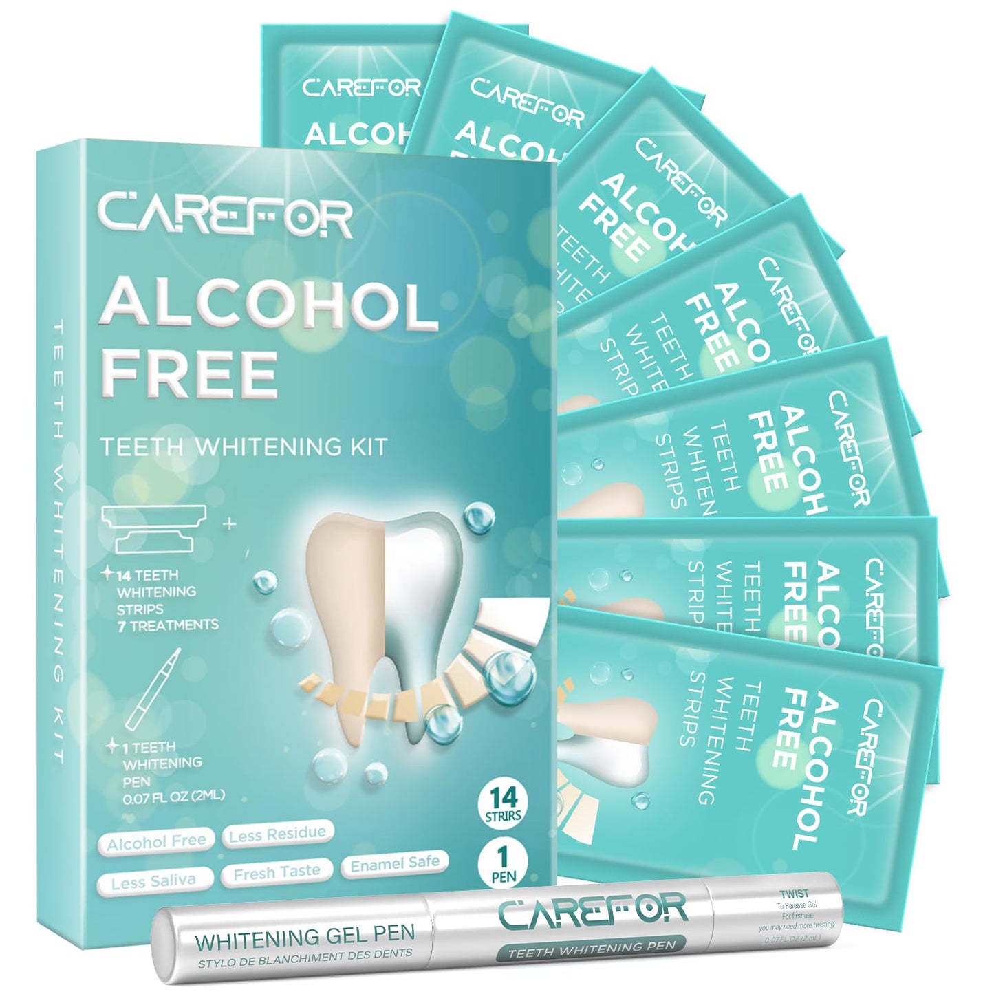 Teeth Whitening Strips Kit with Pen – Sensitive Teeth Safe (14 Strips)