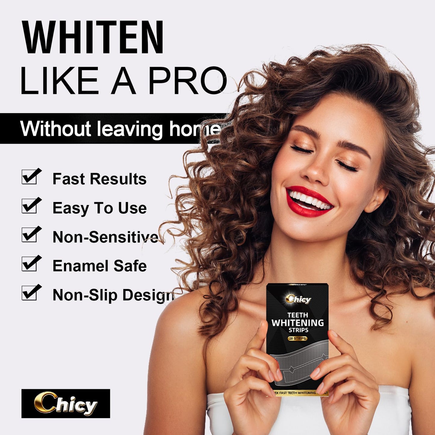 Teeth Whitening Strips – 14 Treatments, Pack of 28, Non-Slip, Removes Coffee & Smoking Stains