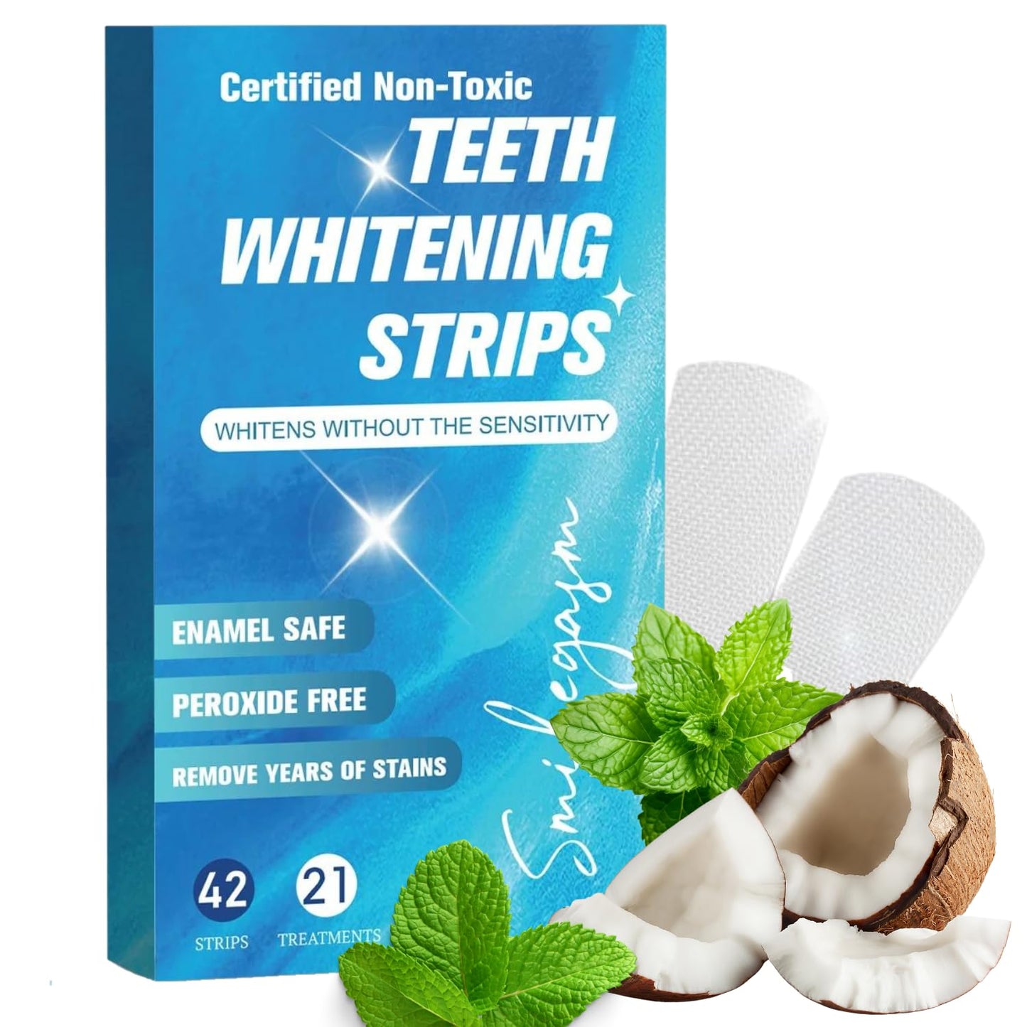 Teeth Whitening Strips – Enamel-Safe Vegan Kit (42 Strips)