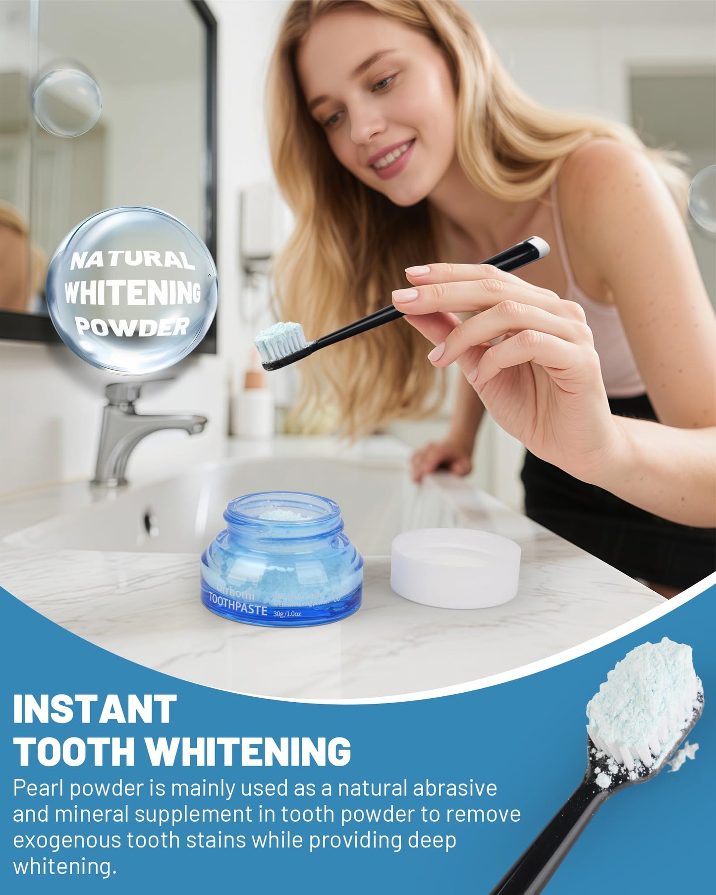 Teeth Whitening Powder – Natural Pearl Whitening, Enamel Safe, Mint