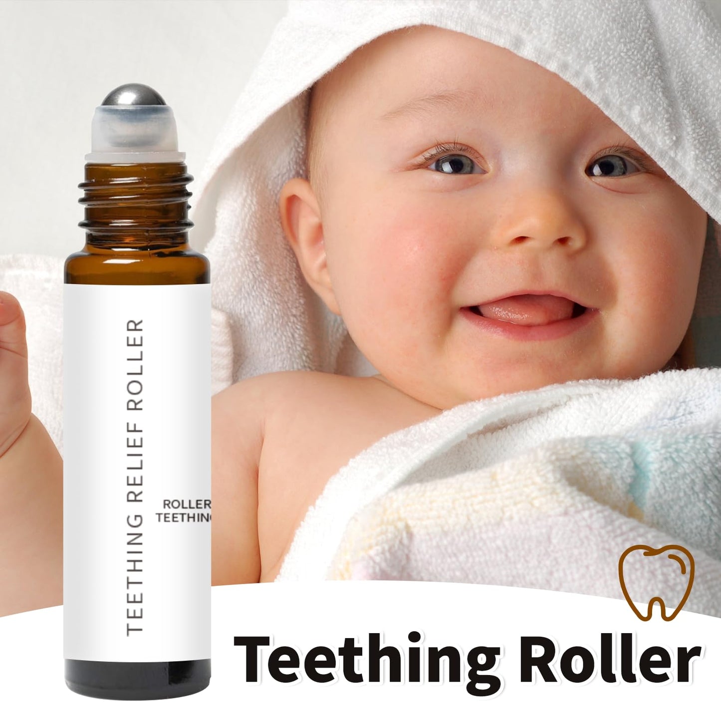 Teething Roller for Babies – All Natural Gum Relief with Chamomile & Rose Oil (4x10ml)