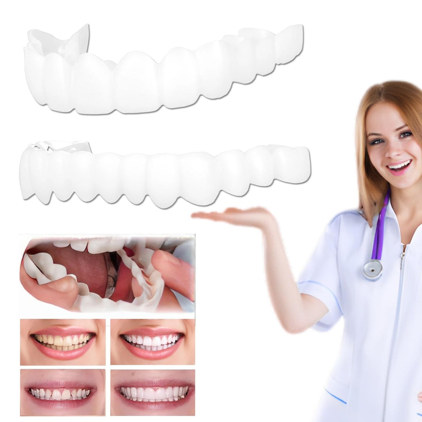 2 Pairs Temporary Cosmetic Smile - Natural, Comfortable White