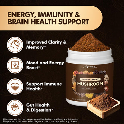10-in-1 Mushroom Powder Complex – Lions Mane, Reishi, Chaga, Turkey Tail | 8oz