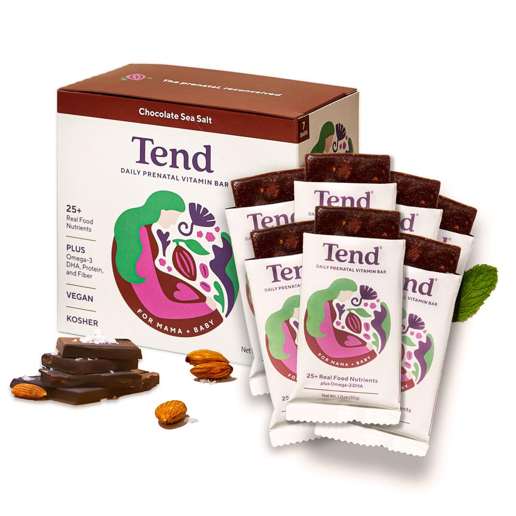 Tend Daily Prenatal Vitamin Bar – Organic DHA & Folate (Chocolate Sea Salt, 7ct)